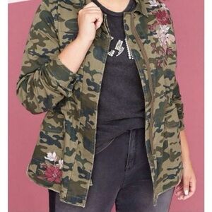 Lane Bryant Camouflage Utility Jacket with Floral Accents